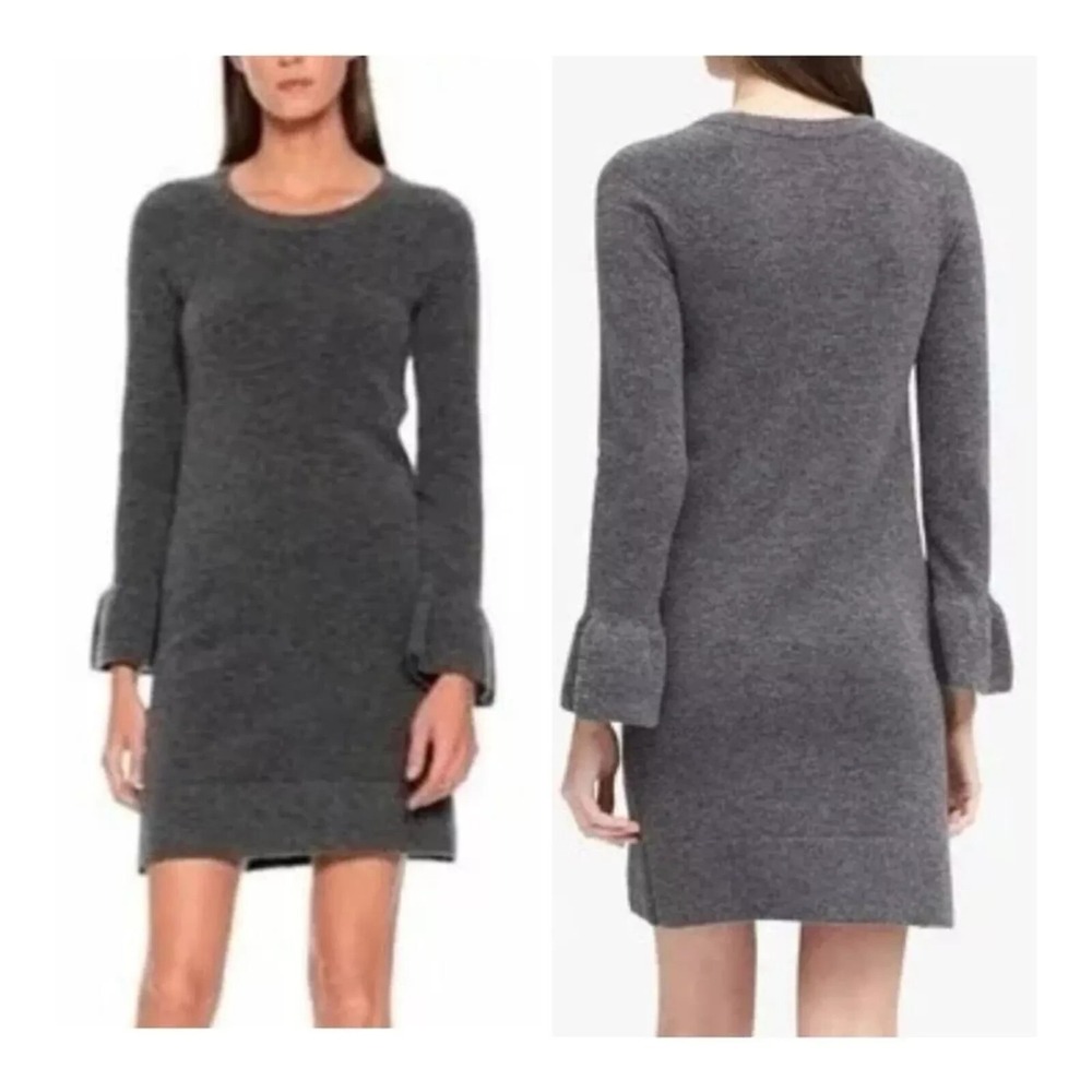 Banana Republic Knit Dress Sz XL Gray Ruffle-Cuff‎ Wool Blend Preppy Office